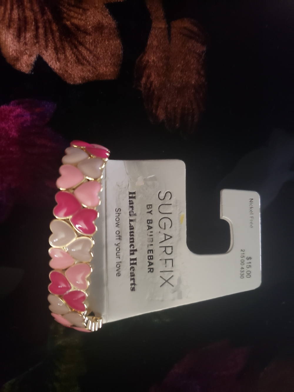 BaubleBar Pink & Gold Enamel Heart Stretch Bracelet